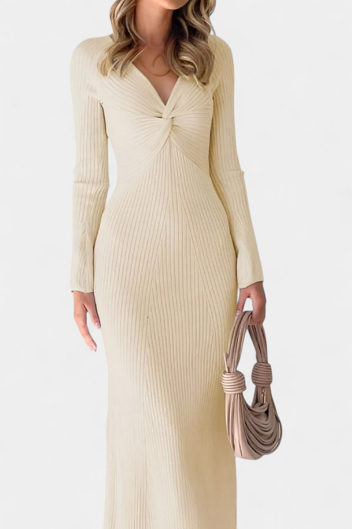 Eloise | Ruched V-Neck Long-Sleeve Fitted Dress