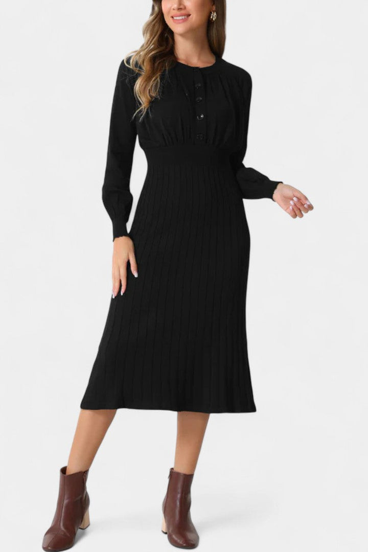 Everly | Ribbed Round-Neck Midi Dress