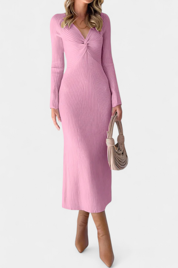 Eloise | Ruched V-Neck Long-Sleeve Fitted Dress