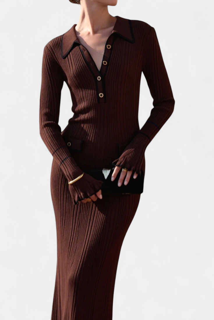Cordy | Polo Collar Ribbed Midi Dress