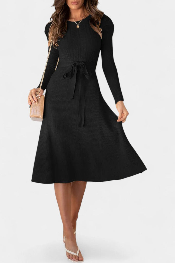 Estelle | Belted A-Line Midi Dress