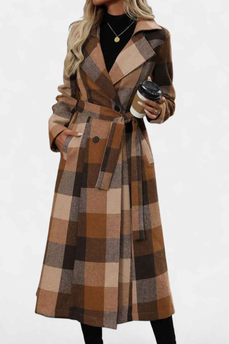 Cosette | Long Belted Plaid Coat