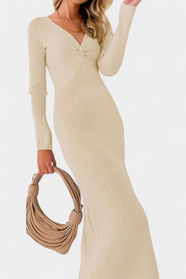 Eloise | Ruched V-Neck Long-Sleeve Fitted Dress