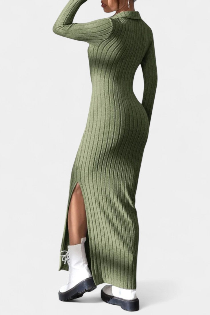 Elspeth | Ribbed Collared Maxi Dress