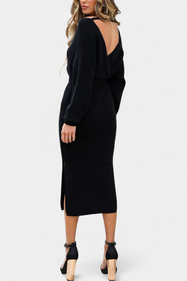 Emmeline | Backless Wrap Midi Dress