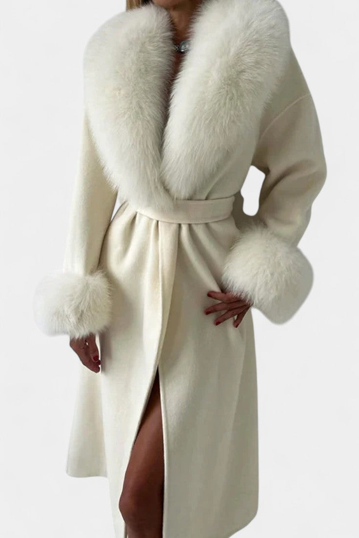Adelaide | Belted Longline Coat with Faux Fur Trim