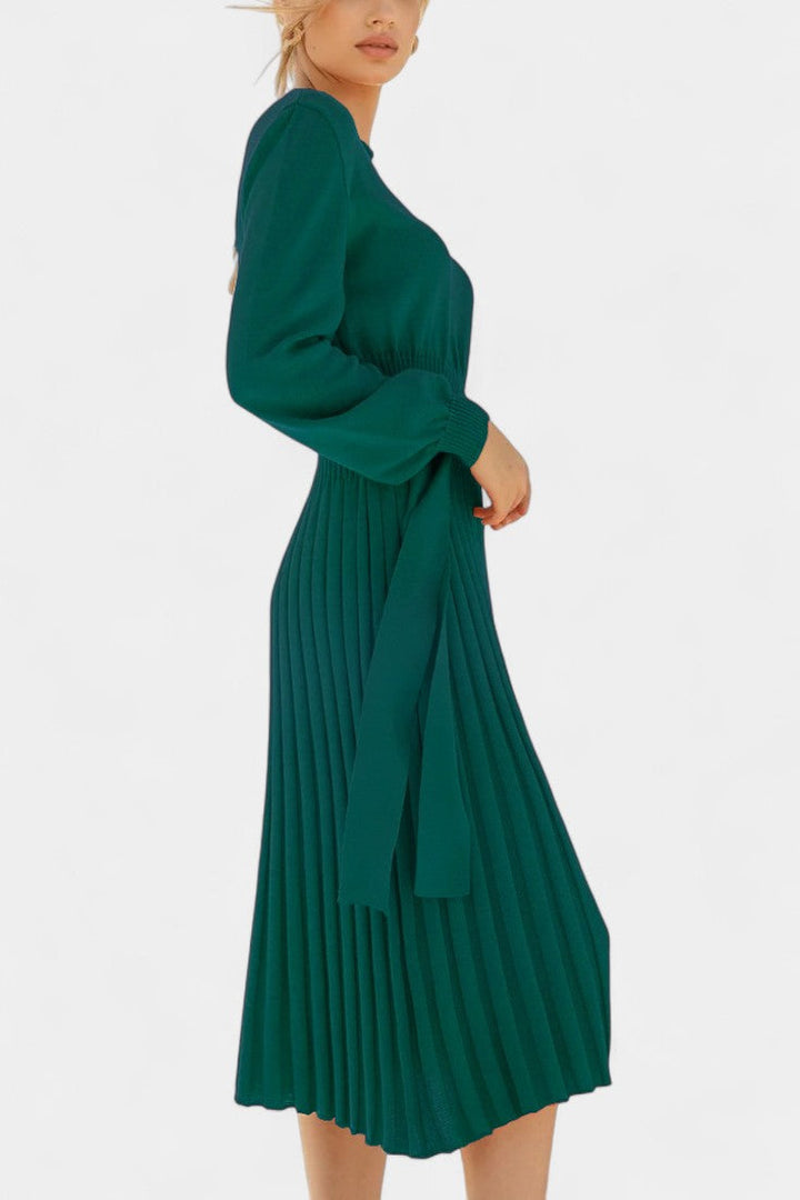 Lisette | Belted Pleated Midi Dress
