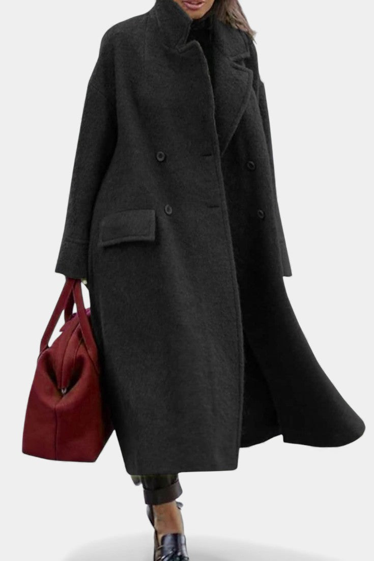 Delores | Draped Double-Breasted Long Coat