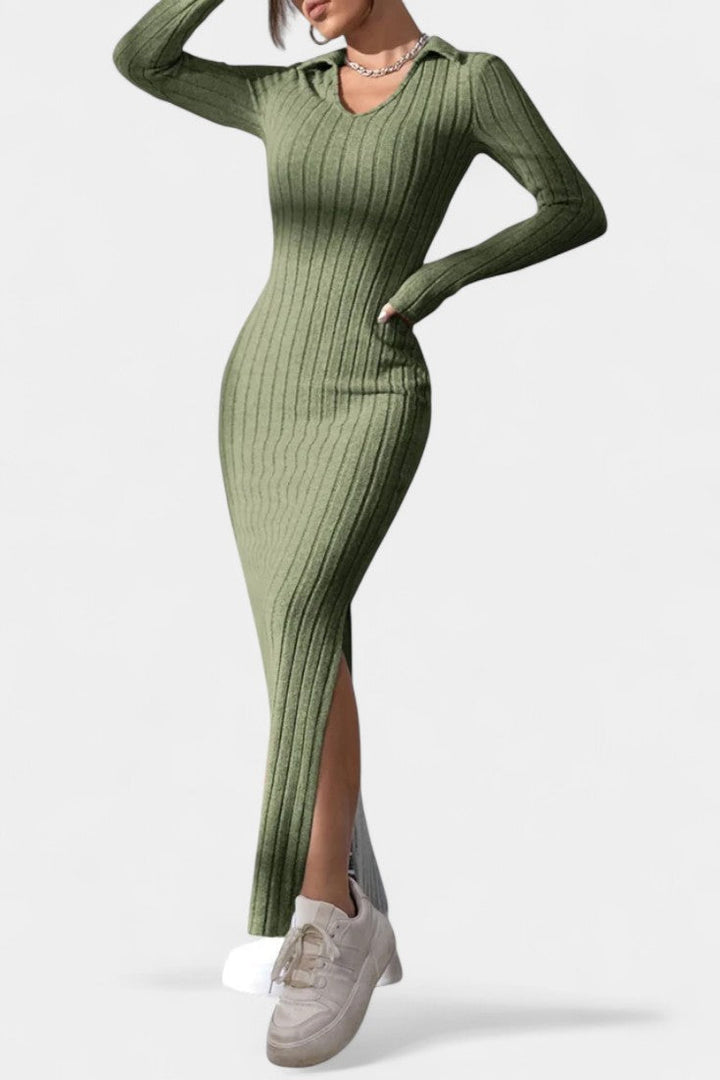 Elspeth | Ribbed Collared Maxi Dress