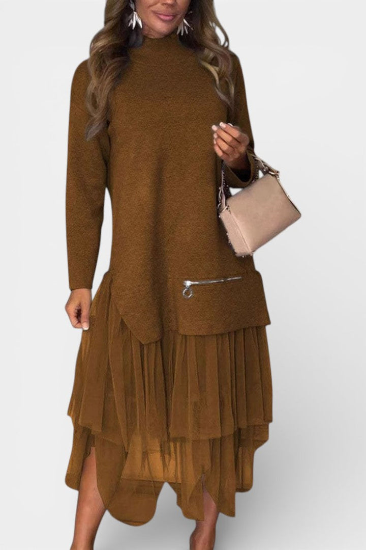 Georgiana | High-Neck Layered Midi Dress