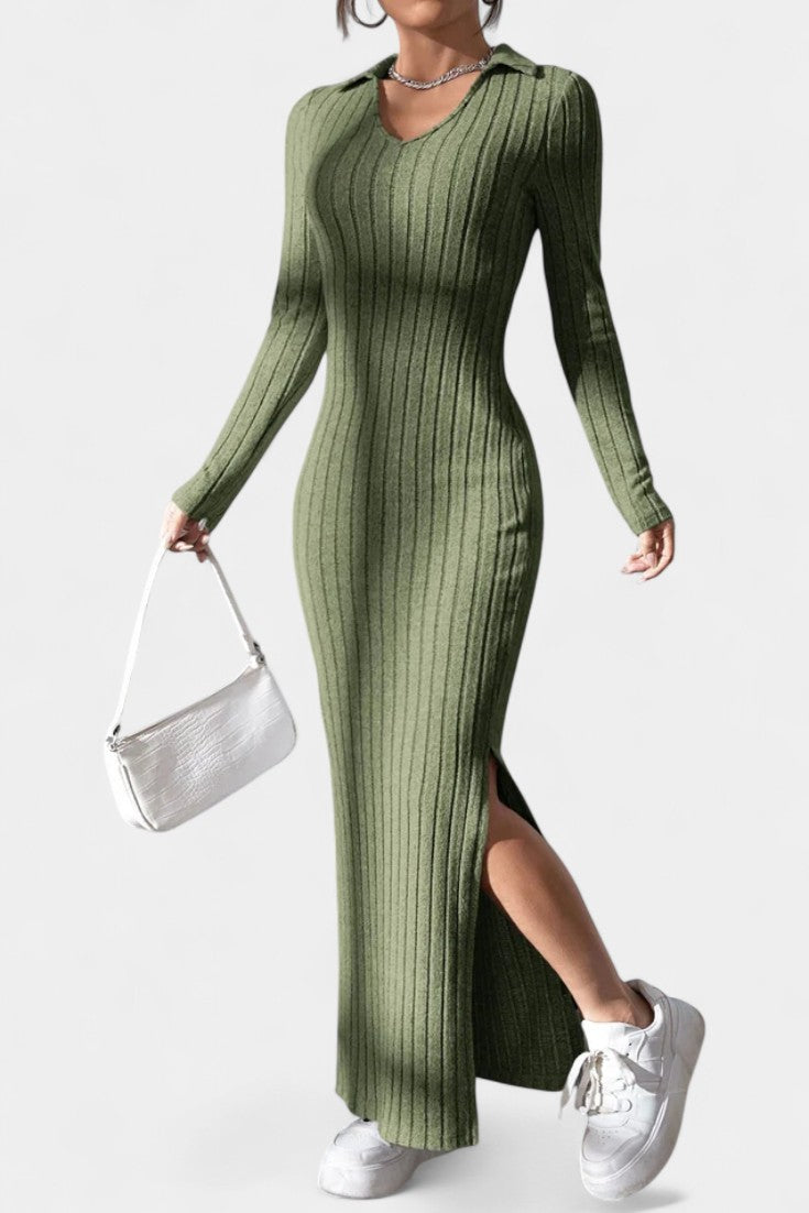 Elspeth | Ribbed Collared Maxi Dress