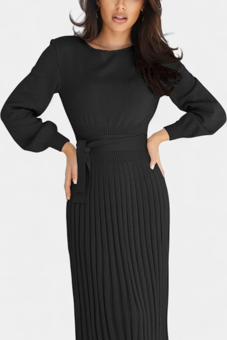 Lisette | Belted Pleated Midi Dress