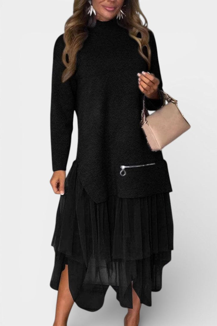 Georgiana | High-Neck Layered Midi Dress