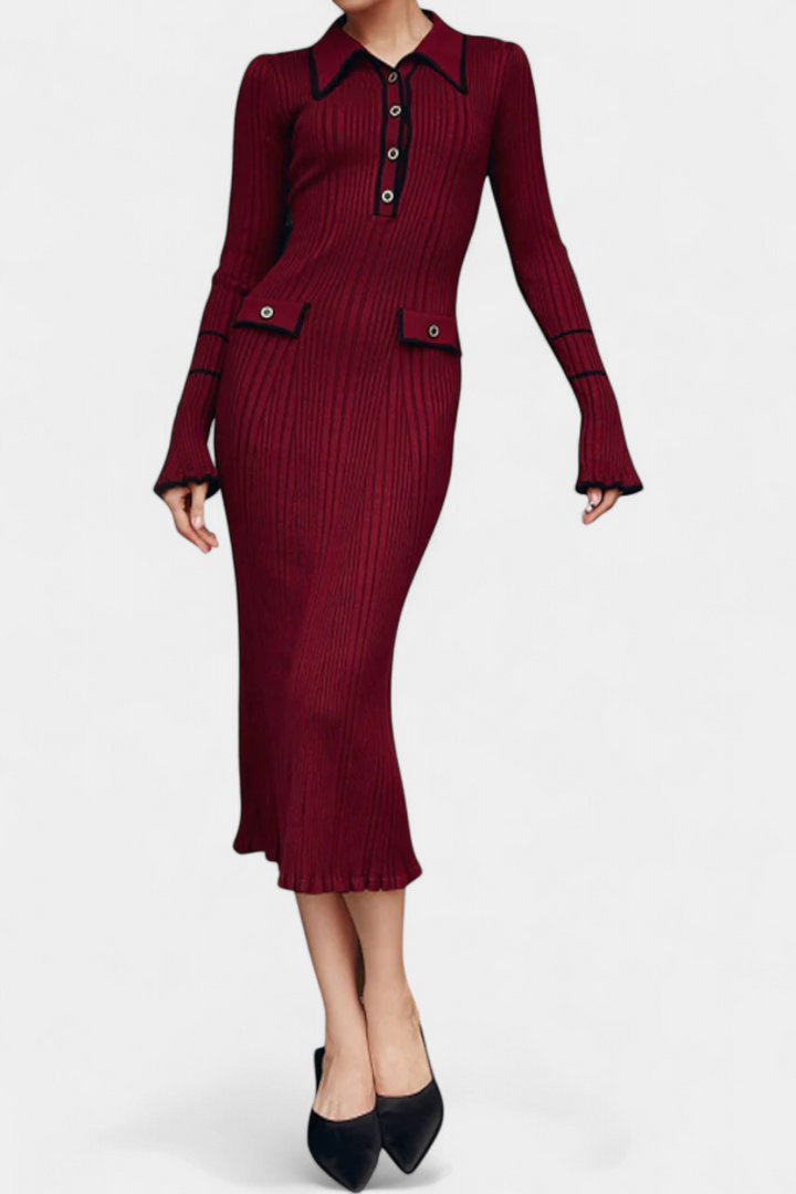 Cordy | Polo Collar Ribbed Midi Dress