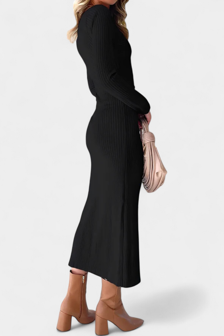Eloise | Ruched V-Neck Long-Sleeve Fitted Dress