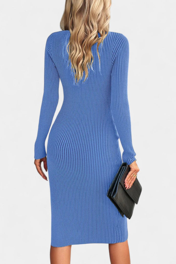 Rosemarie | Fitted Ribbed Midi Dress with Side Slit