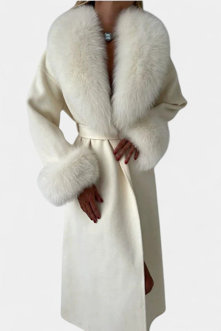 Adelaide | Belted Longline Coat with Faux Fur Trim