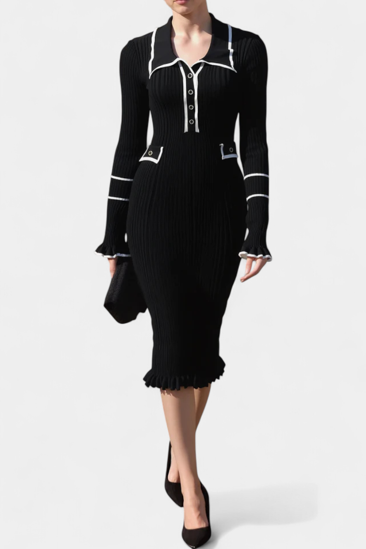 Cordy | Polo Collar Ribbed Midi Dress