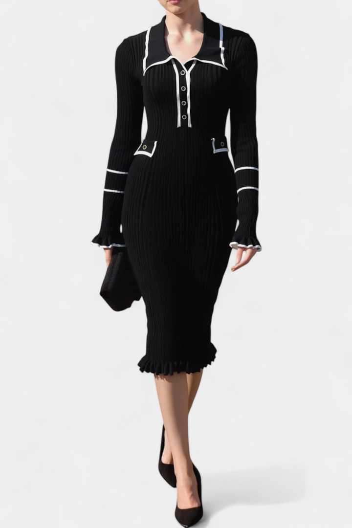 Cordy | Polo Collar Ribbed Midi Dress