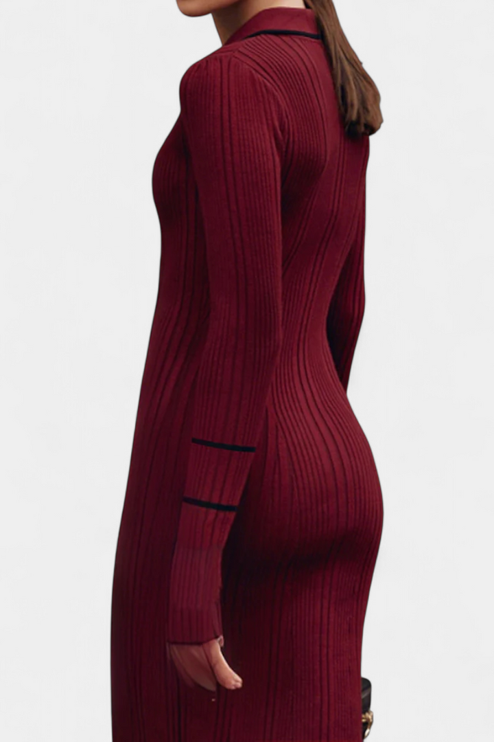 Cordy | Polo Collar Ribbed Midi Dress