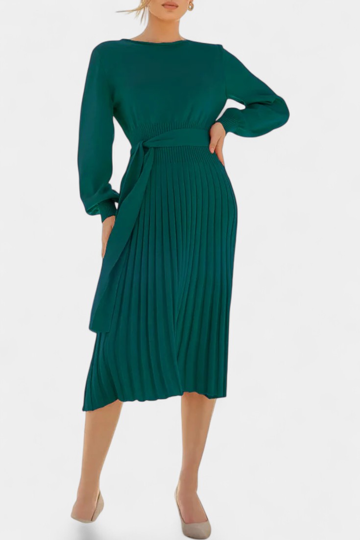 Lisette | Belted Pleated Midi Dress