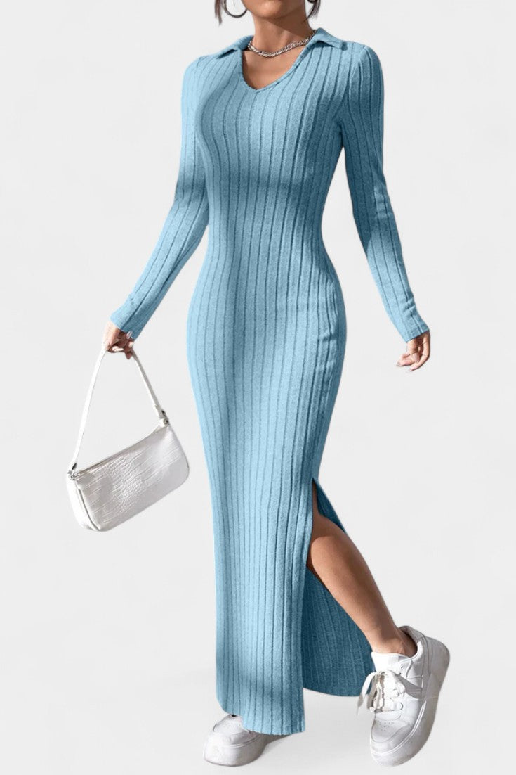 Elspeth | Ribbed Collared Maxi Dress