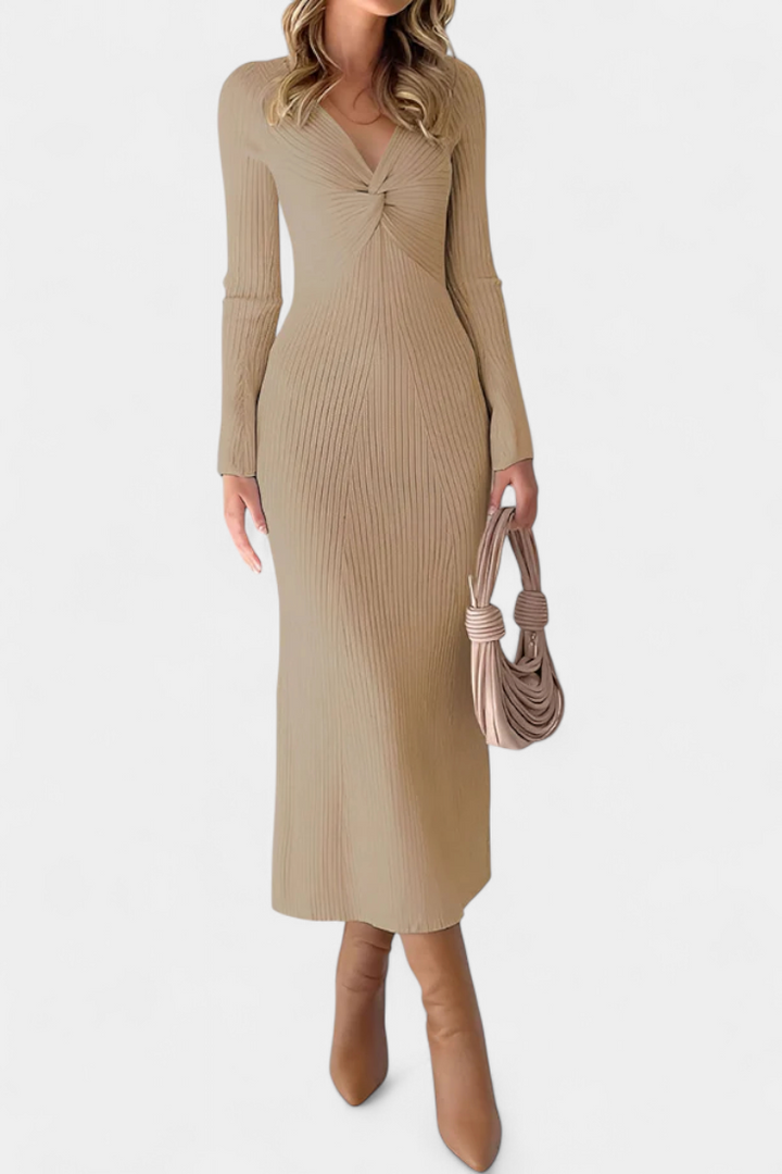 Eloise | Ruched V-Neck Long-Sleeve Fitted Dress