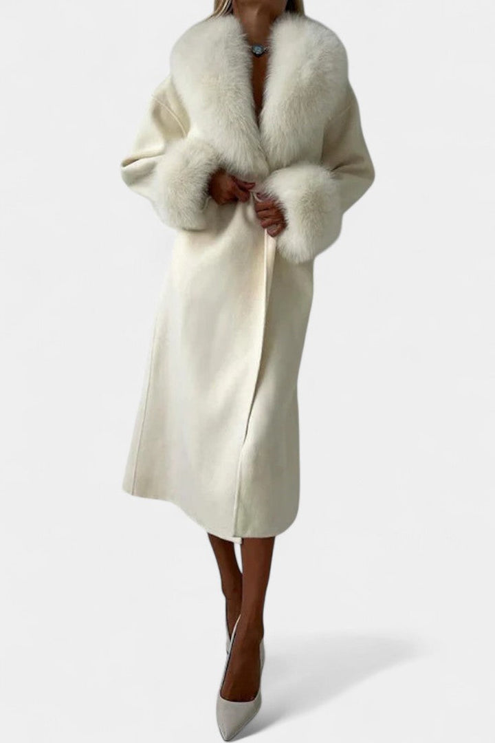 Nicolette | Belted Long Coat with Soft Fur Trim