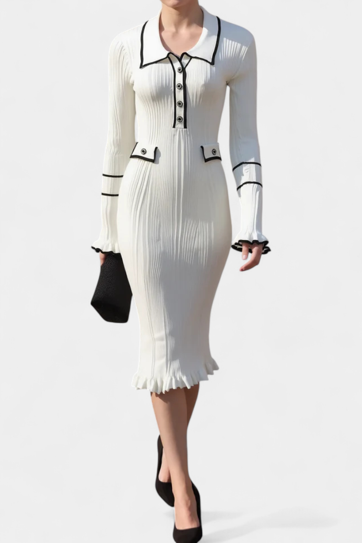 Cordy | Polo Collar Ribbed Midi Dress