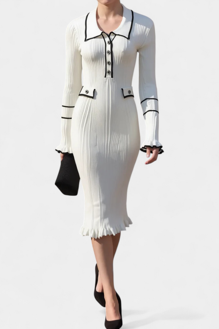 Cordy | Polo Collar Ribbed Midi Dress