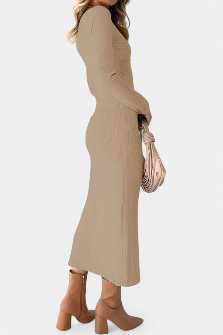 Eloise | Ruched V-Neck Long-Sleeve Fitted Dress