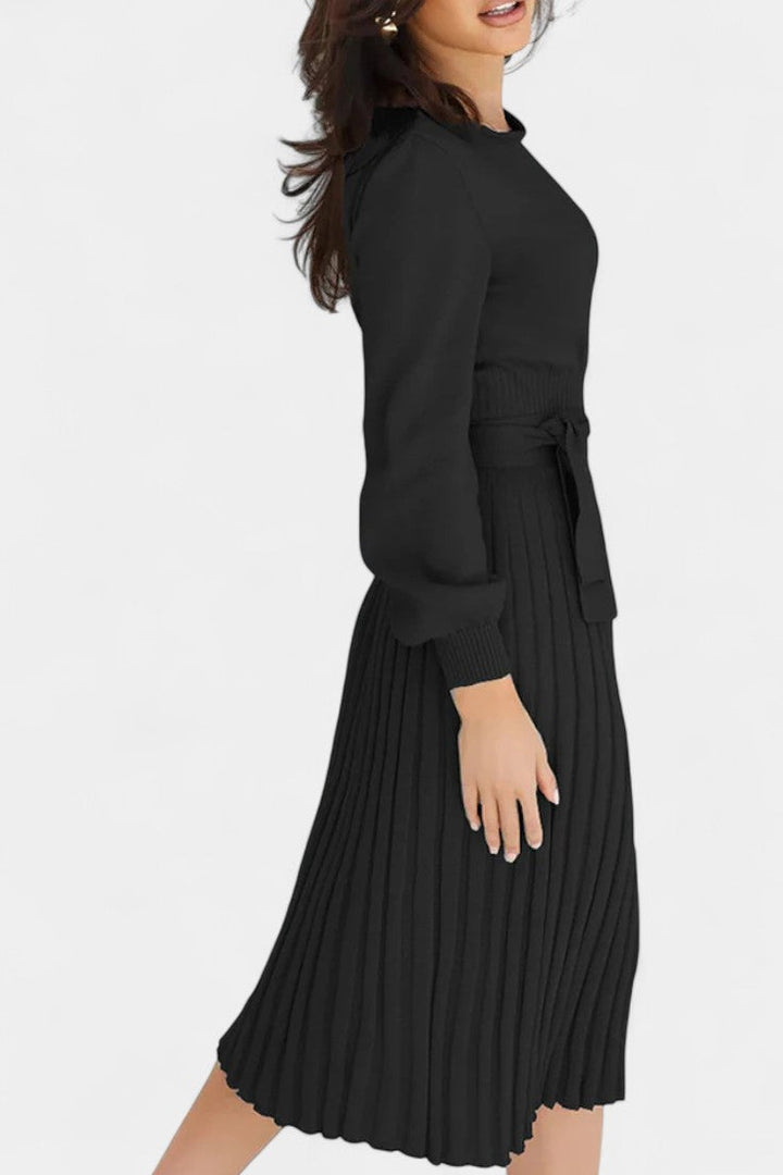 Lisette | Belted Pleated Midi Dress