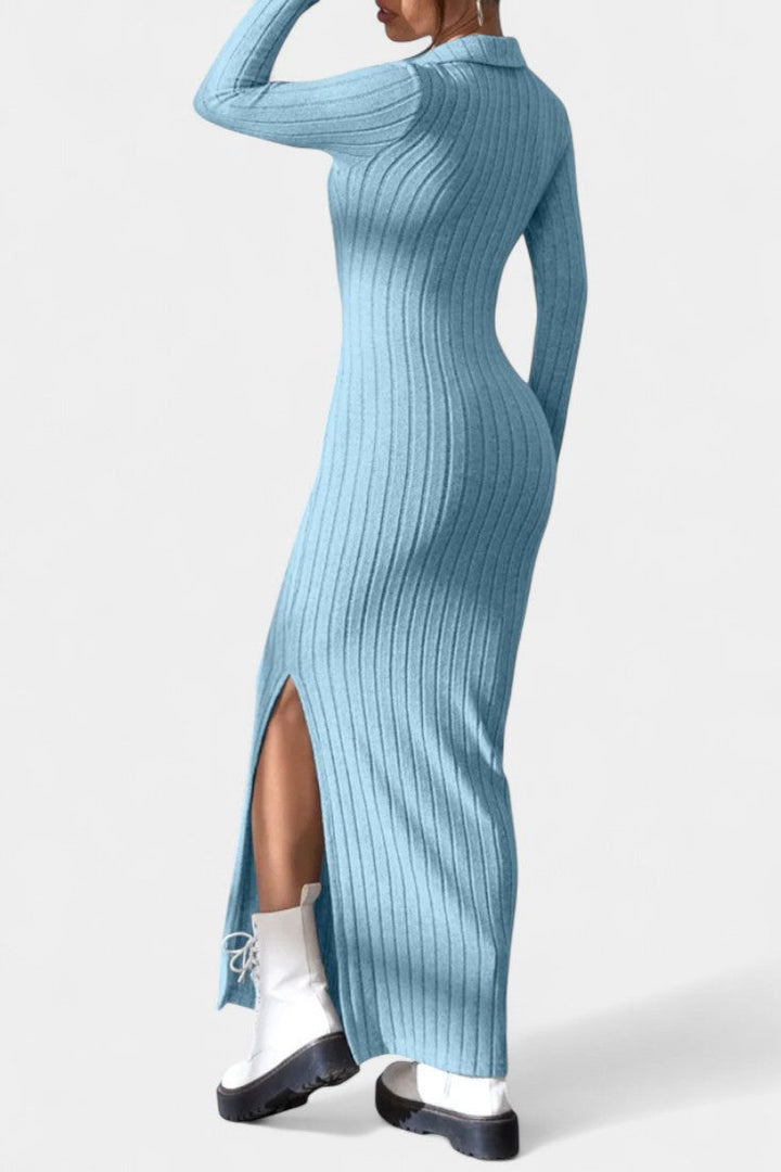 Elspeth | Ribbed Collared Maxi Dress