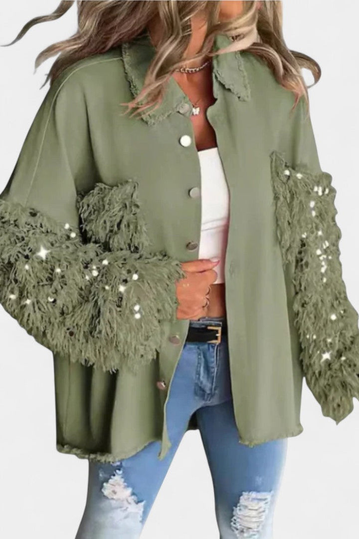 Bethany | Relaxed Frayed-Edge Jacket with Shimmer Accents
