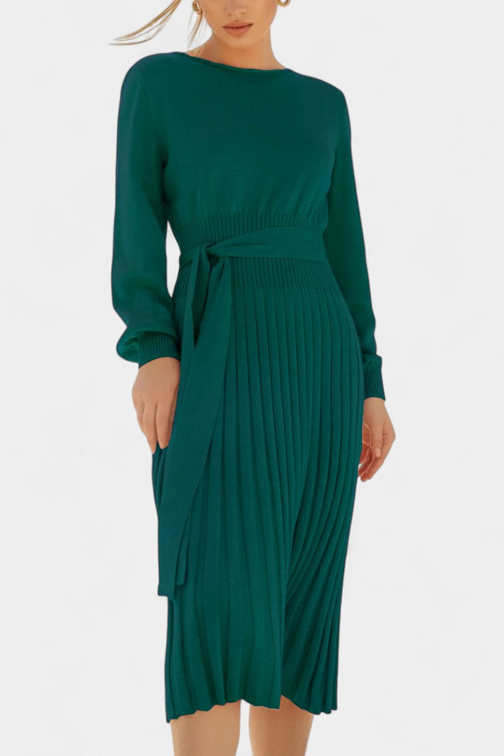 Lisette | Belted Pleated Midi Dress