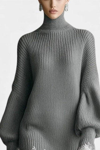 Marlena | Lace-Trimmed Turtleneck Mini Dress