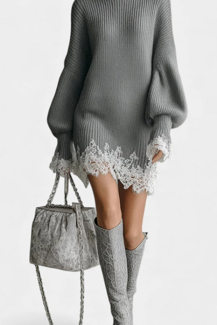 Marlena | Lace-Trimmed Turtleneck Mini Dress