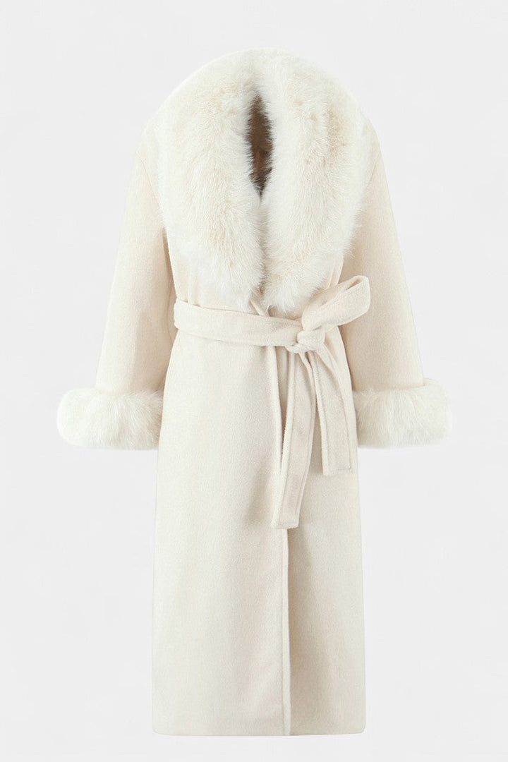 Nicolette | Belted Long Coat with Soft Fur Trim