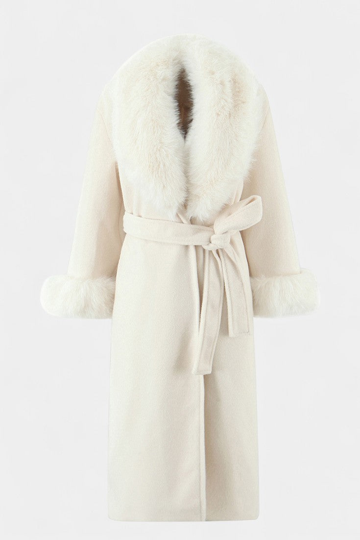 Adelaide | Belted Longline Coat with Faux Fur Trim