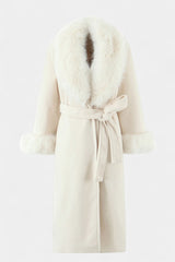 Adelaide | Belted Longline Coat with Faux Fur Trim