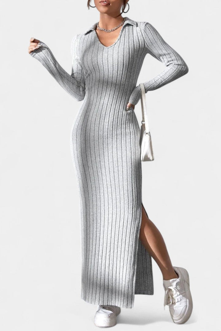 Elspeth | Ribbed Collared Maxi Dress