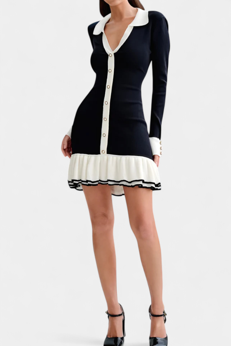 Adelise | Contrast-Trim Sweater Dress
