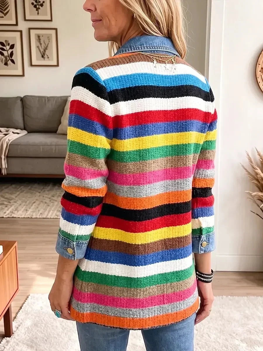 Ruby | Striped Feather-Trim Statement Jacket