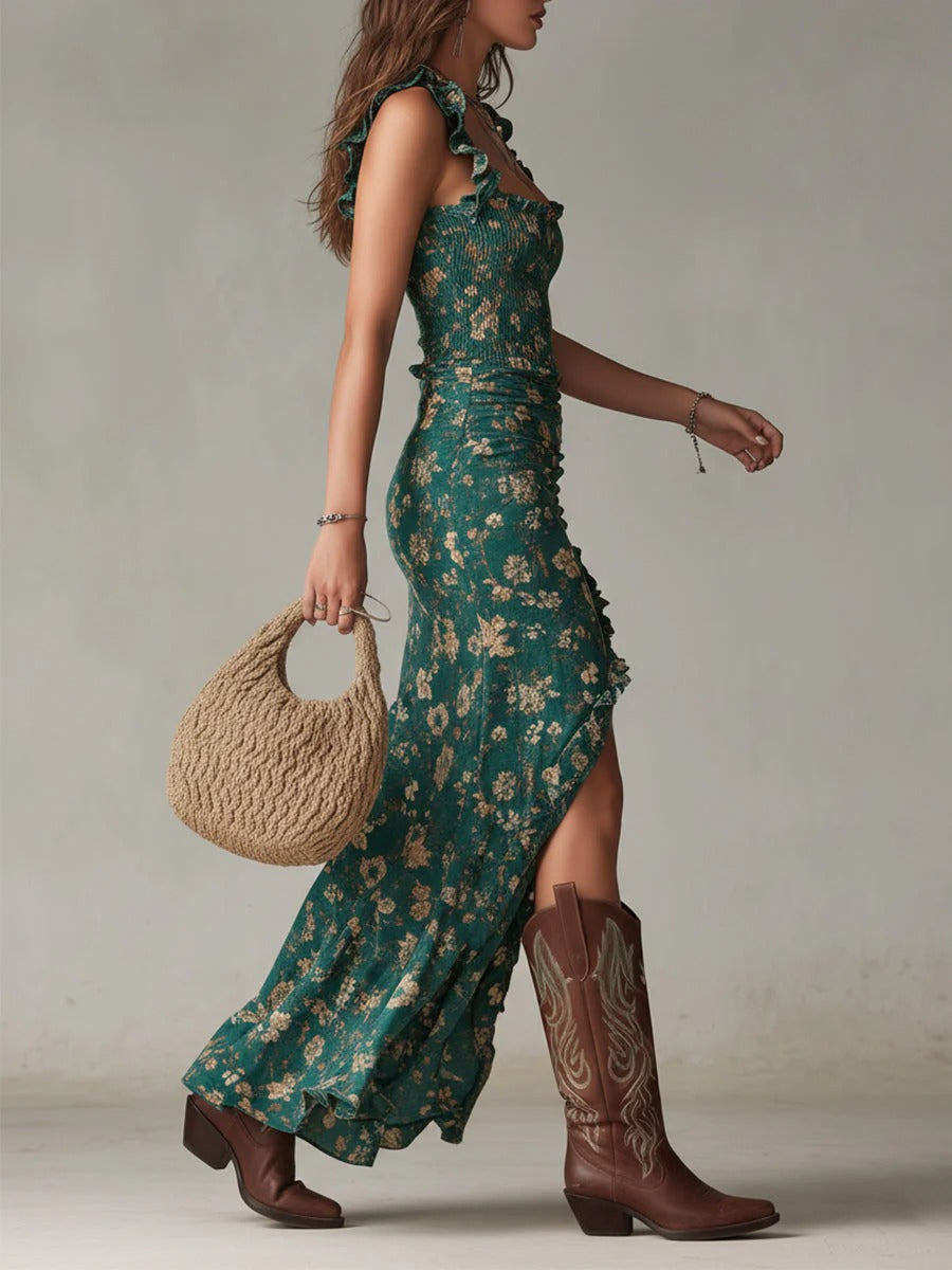 Vivien | Bohemian Floral Ruffled Maxi Dress