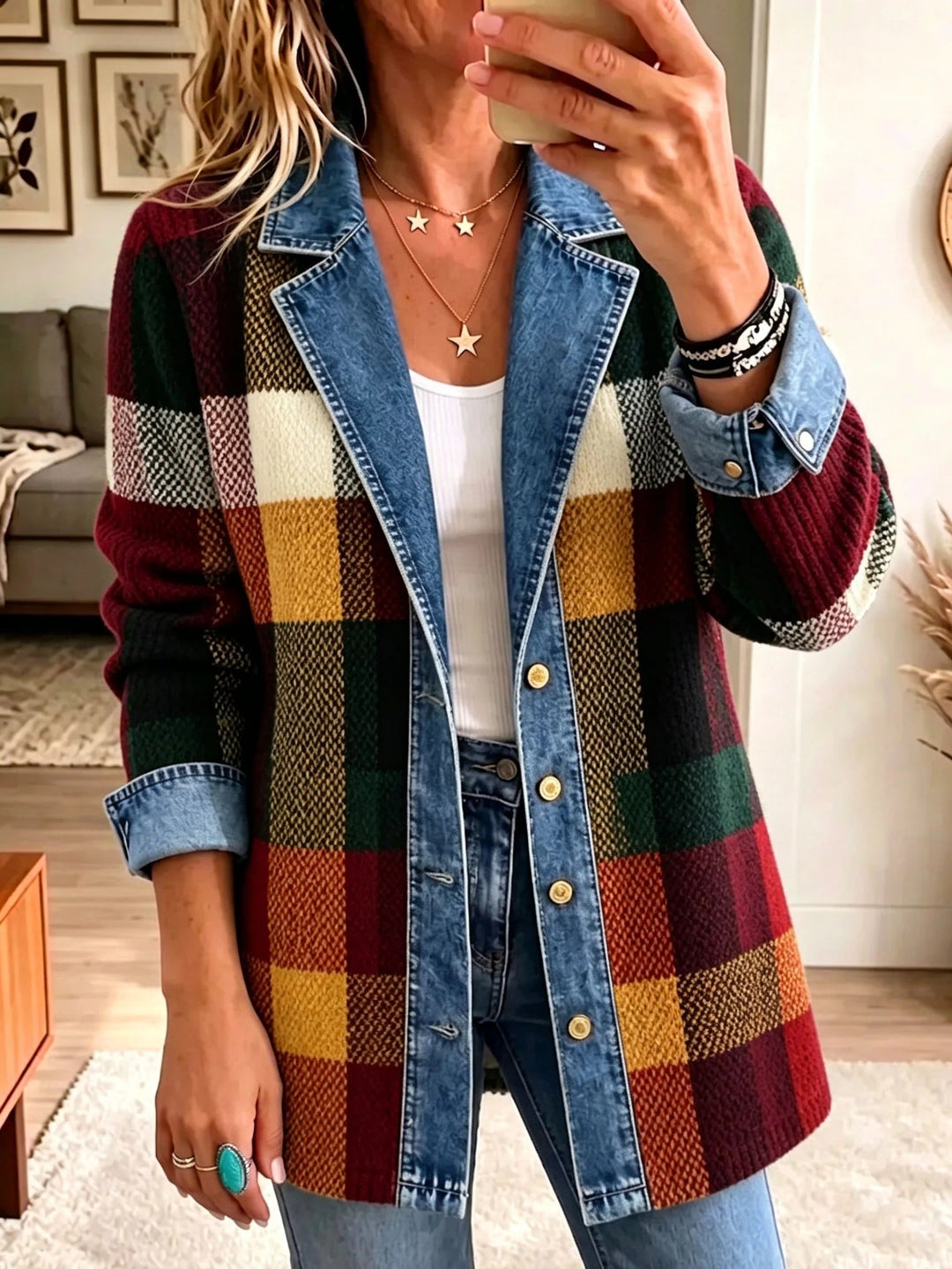 Kendra | Color Block Plaid Jacket