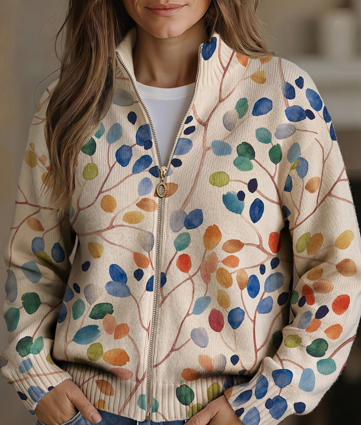 Pamela | Botanical Print Zip Cardigan