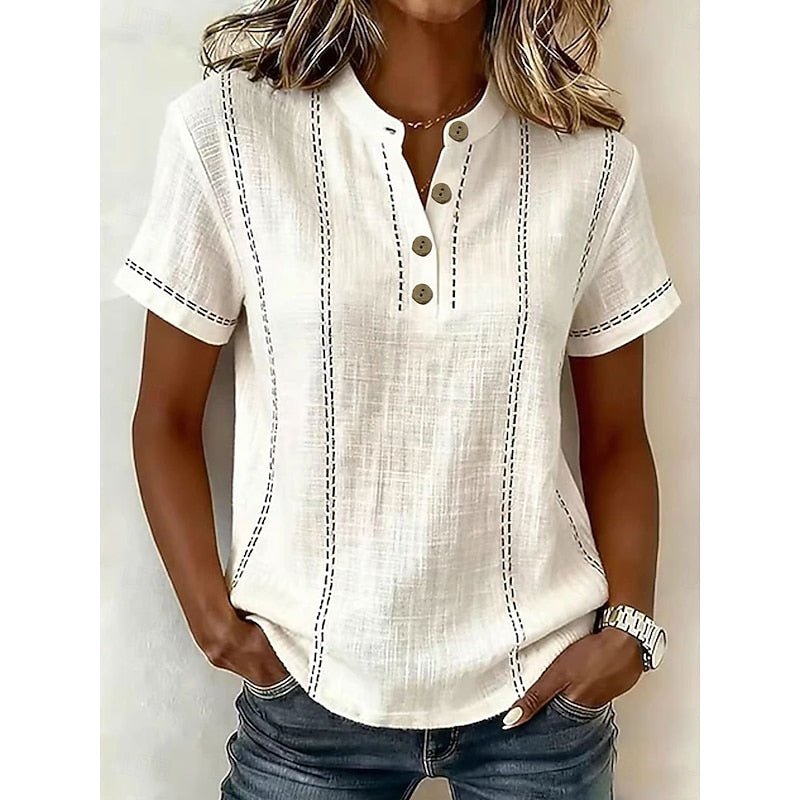 Adrienne | Striped Button-Neck Top