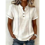 Adrienne | Striped Button-Neck Top