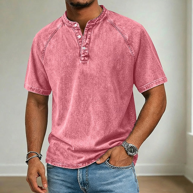 Wayne | Men's Acid Wash Henley T-Shirt