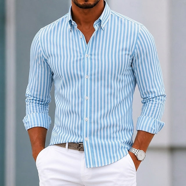 Ellison | Men's Striped Button-Down Dress Shirt